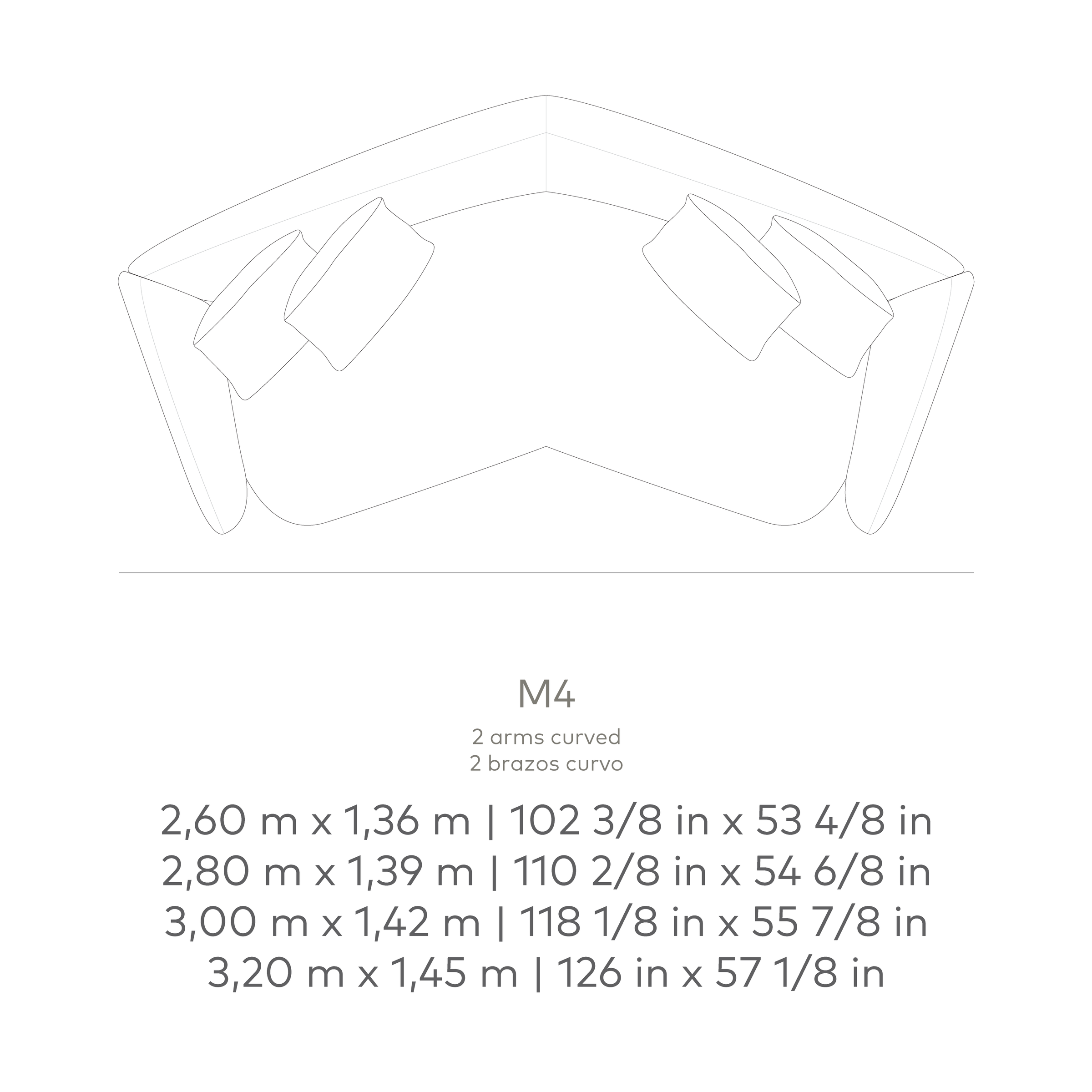 Technical drawing of a sofa with dimensions labeled
