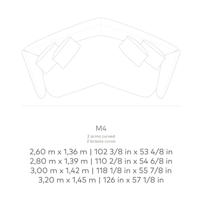 Technical drawing of a sofa with dimensions labeled
